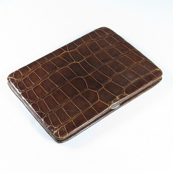 Antique English leather travel wallet, calling card case, passport sleeve - Picture 1 of 12